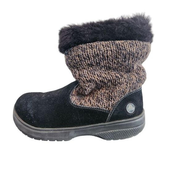 Crocs Cozycrocs Boots Womens Size 7 Black Brown Faux Fur Suede Leather - Picture 1 of 9